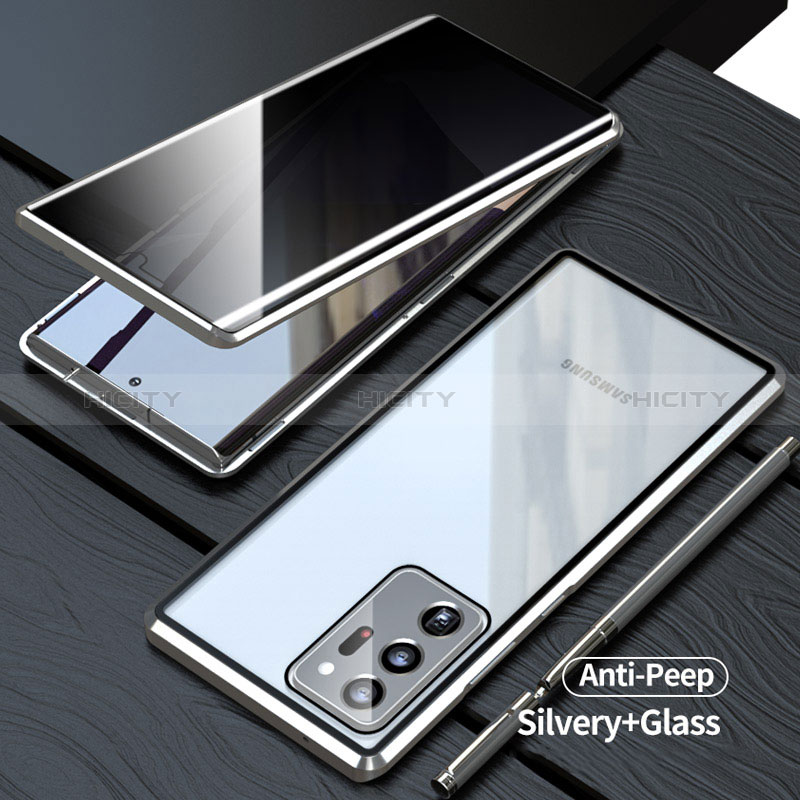 Samsung Galaxy Note 20 Ultra 5G用ケース 高級感 手触り良い アルミメタル 製の金属製 360度 フルカバーバンパー 鏡面 カバー LK1 サムスン シルバー
