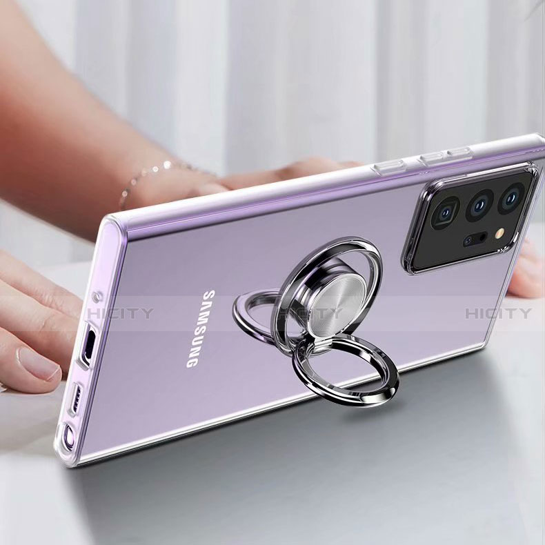 Samsung Galaxy Note 20 Ultra 5G用極薄ソフトケース シリコンケース 耐衝撃 全面保護 透明 アンド指輪 マグネット式 N02 サムスン 