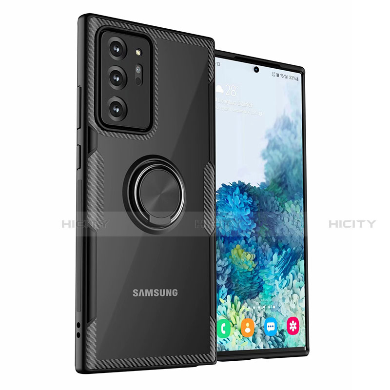 Samsung Galaxy Note 20 Ultra 5G用極薄ソフトケース シリコンケース 耐衝撃 全面保護 クリア透明 アンド指輪 マグネット式 N01 サムスン 
