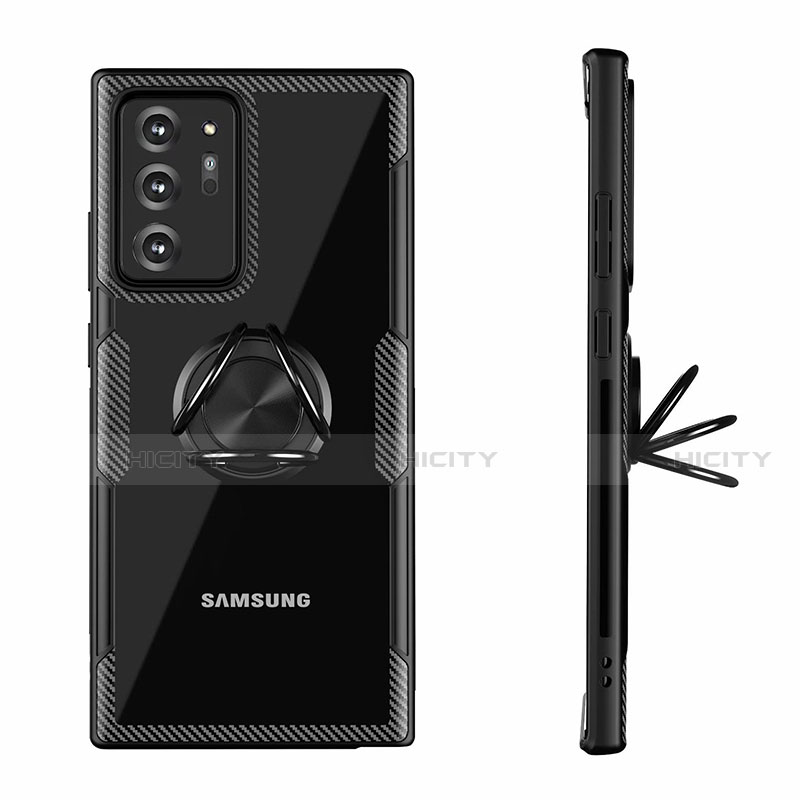 Samsung Galaxy Note 20 Ultra 5G用極薄ソフトケース シリコンケース 耐衝撃 全面保護 クリア透明 アンド指輪 マグネット式 N01 サムスン 