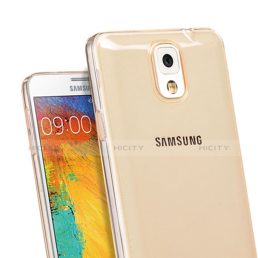 Samsung Galaxy Note 3 N9000用極薄ソフトケース シリコンケース 耐衝撃 全面保護 クリア透明 サムスン ゴールド