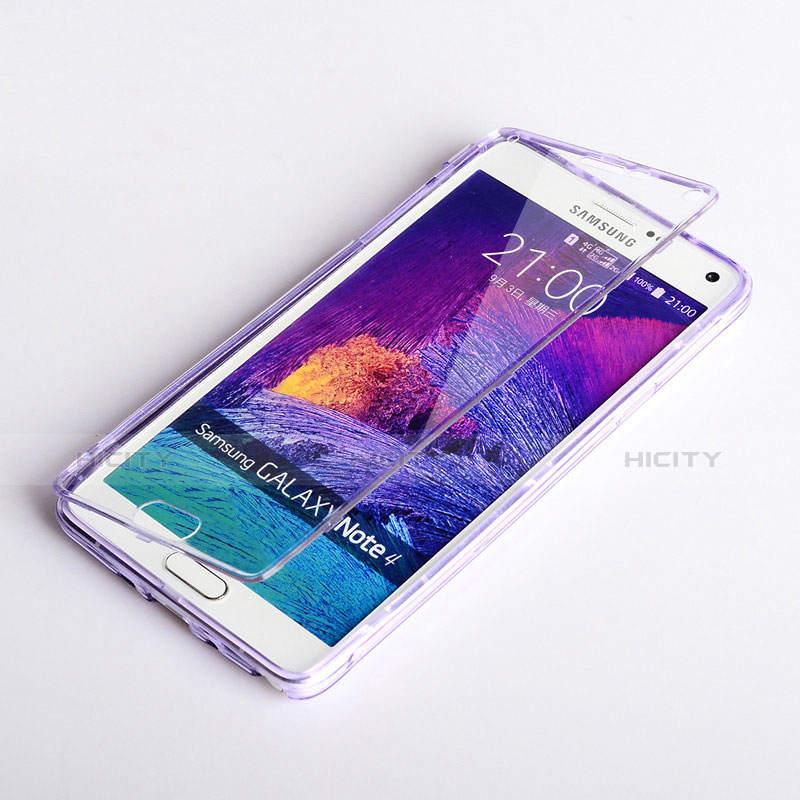 Samsung Galaxy Note 4 Duos N9100 Dual SIM用ソフトケース フルカバー クリア透明 サムスン パープル