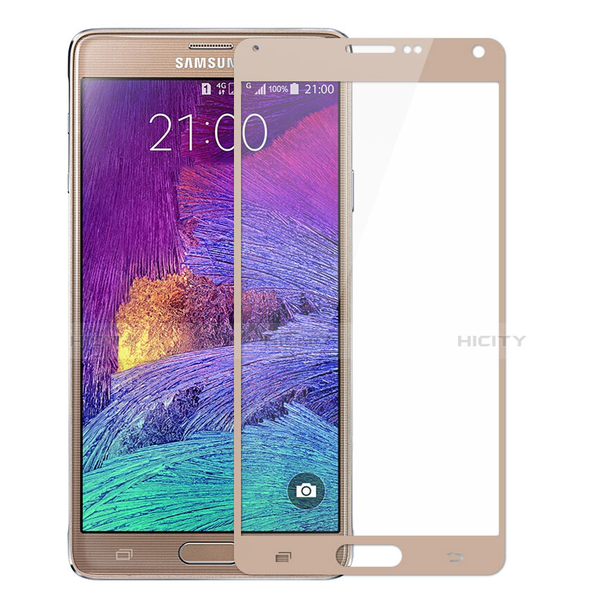 Samsung Galaxy Note 4 Duos N9100 Dual SIM用強化ガラス フル液晶保護フィルム F02 サムスン ゴールド