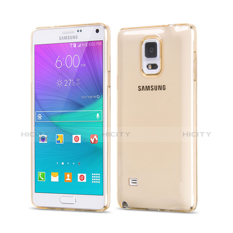 Samsung Galaxy Note 4 SM-N910F用極薄ソフトケース シリコンケース 耐衝撃 全面保護 クリア透明 サムスン ゴールド