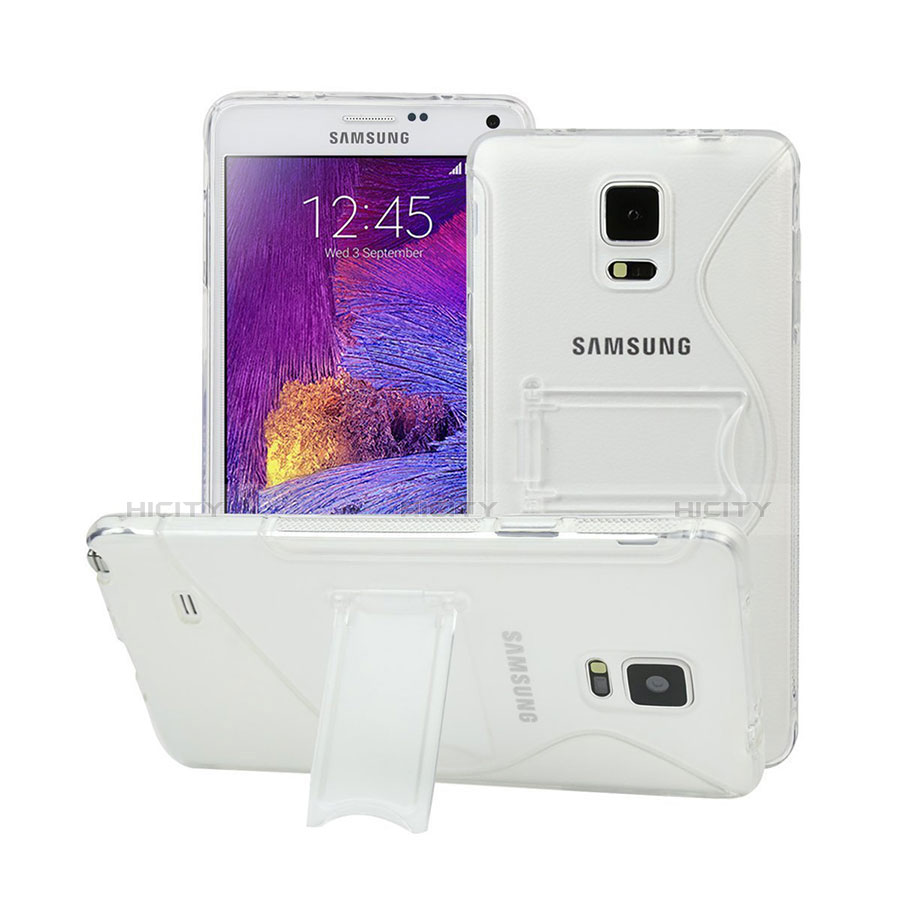 Samsung Galaxy Note 4 SM-N910F用ソフトケース S ライン クリア透明 スタンド サムスン ホワイト