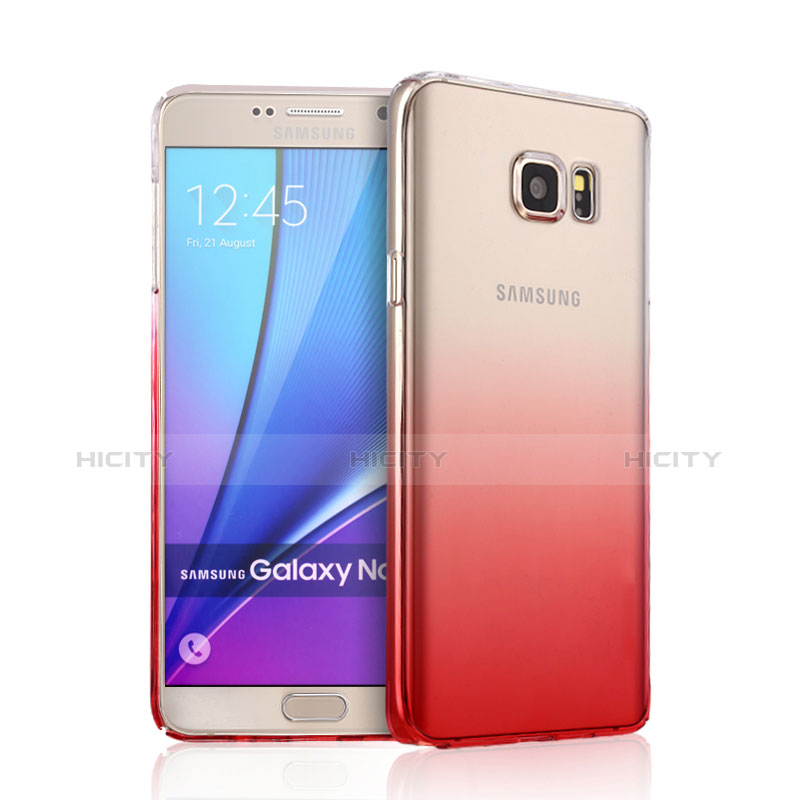 Samsung Galaxy Note 5 N9200 N920 N920F用ハードケース グラデーション 勾配色 クリア透明 サムスン レッド
