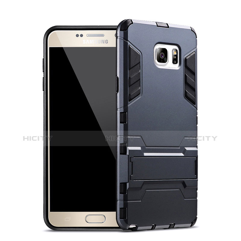 Samsung Galaxy Note 5 N9200 N920 N920F用ハイブリットバンパーケース スタンド プラスチック 兼シリコーン サムスン ネイビー