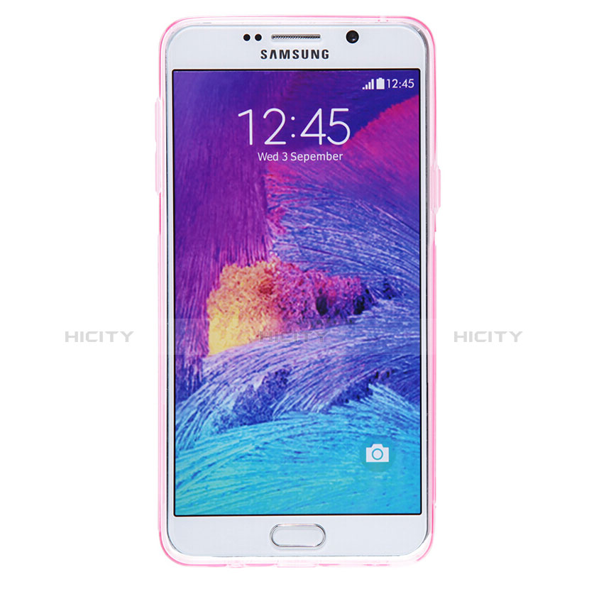 Samsung Galaxy Note 5 N9200 N920 N920F用極薄ソフトケース シリコンケース 耐衝撃 全面保護 クリア透明 T06 サムスン ピンク