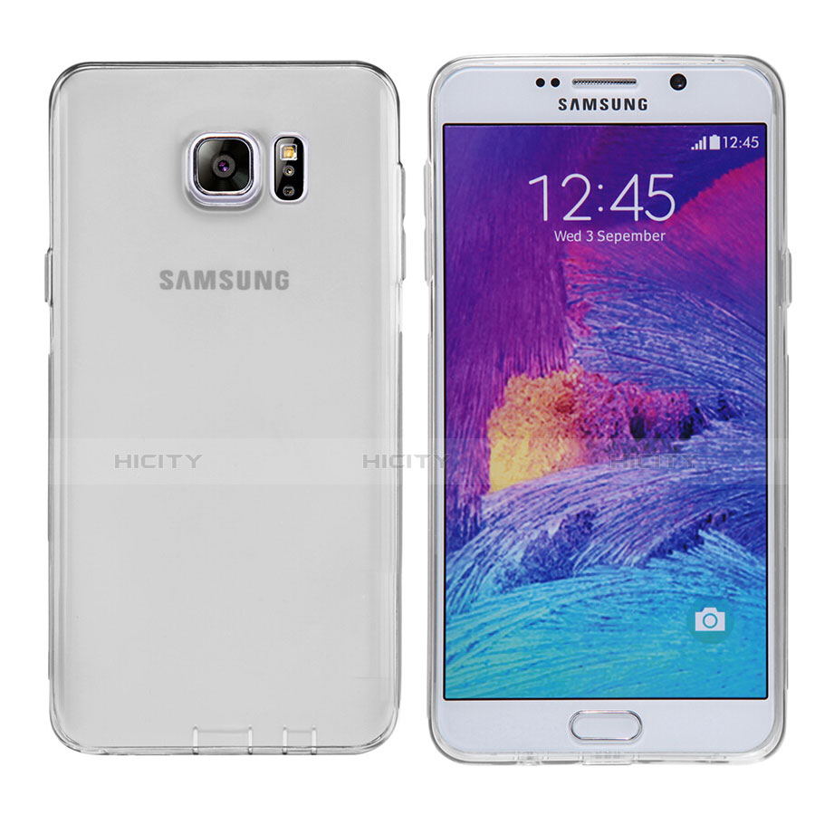 Samsung Galaxy Note 5 N9200 N920 N920F用極薄ソフトケース シリコンケース 耐衝撃 全面保護 クリア透明 T06 サムスン グレー