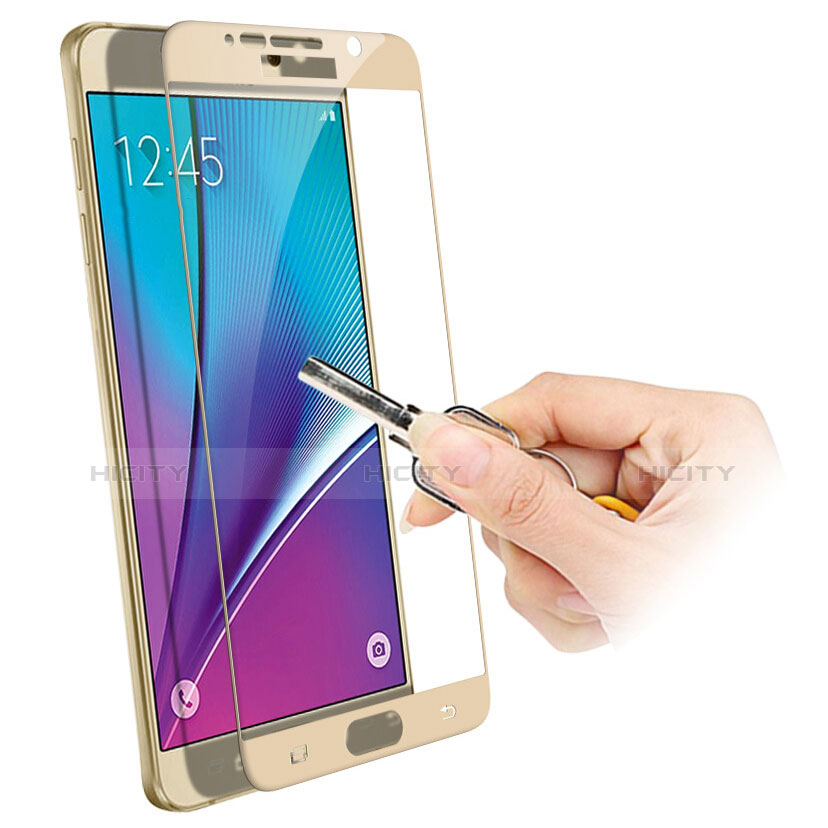 Samsung Galaxy Note 5 N9200 N920 N920F用強化ガラス フル液晶保護フィルム F03 サムスン ゴールド