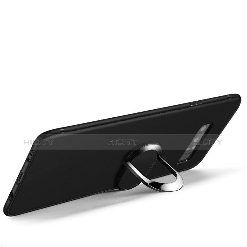 Samsung Galaxy Note 8用極薄ソフトケース シリコンケース 耐衝撃 全面保護 アンド指輪 サムスン ブラック