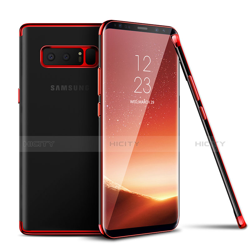 Samsung Galaxy Note 8用極薄ソフトケース シリコンケース 耐衝撃 全面保護 クリア透明 T06 サムスン レッド