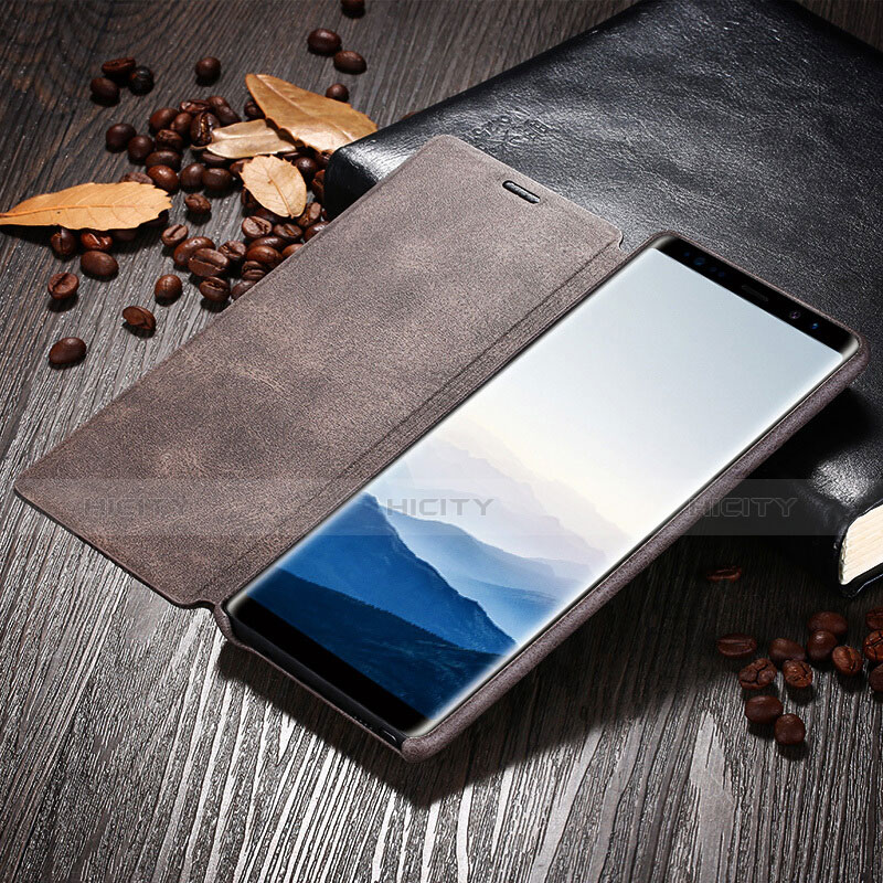Samsung Galaxy Note 8用手帳型 レザーケース スタンド L04 サムスン ブラウン