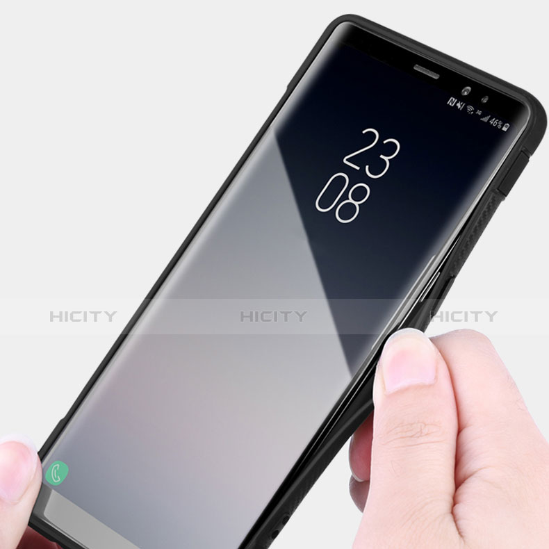 Samsung Galaxy Note 8用ハイブリットバンパーケース プラスチック アンド指輪 兼シリコーン A01 サムスン ブラック