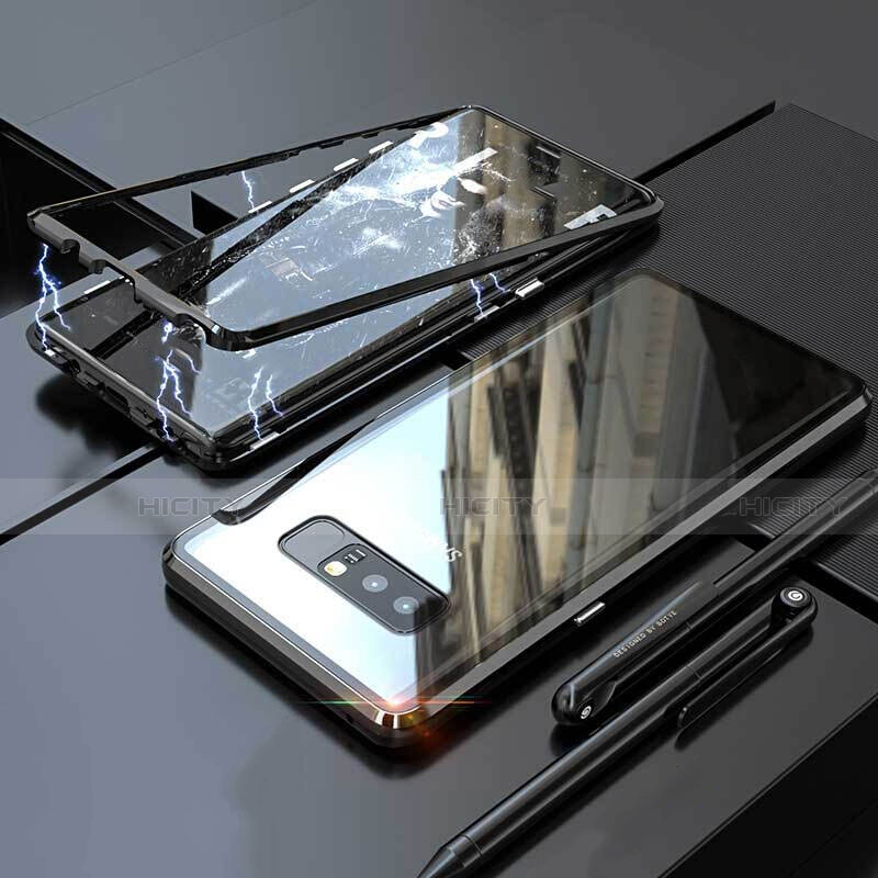 Samsung Galaxy Note 8用ケース 高級感 手触り良い アルミメタル 製の金属製 360度 フルカバーバンパー 鏡面 カバー サムスン ブラック