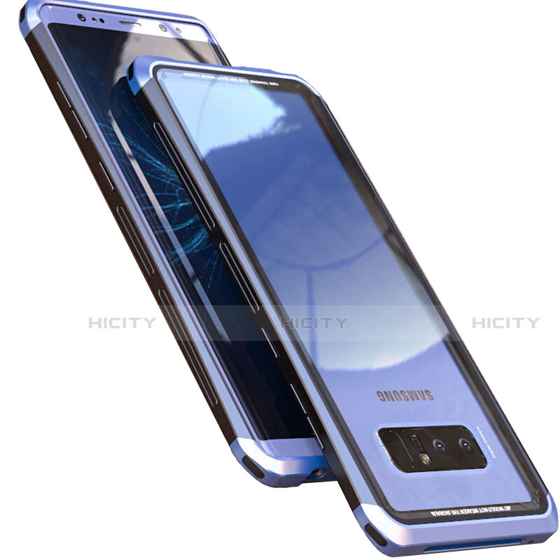Samsung Galaxy Note 8用ケース 高級感 手触り良い アルミメタル 製の金属製 360度 フルカバーバンパー 鏡面 カバー M01 サムスン ネイビー