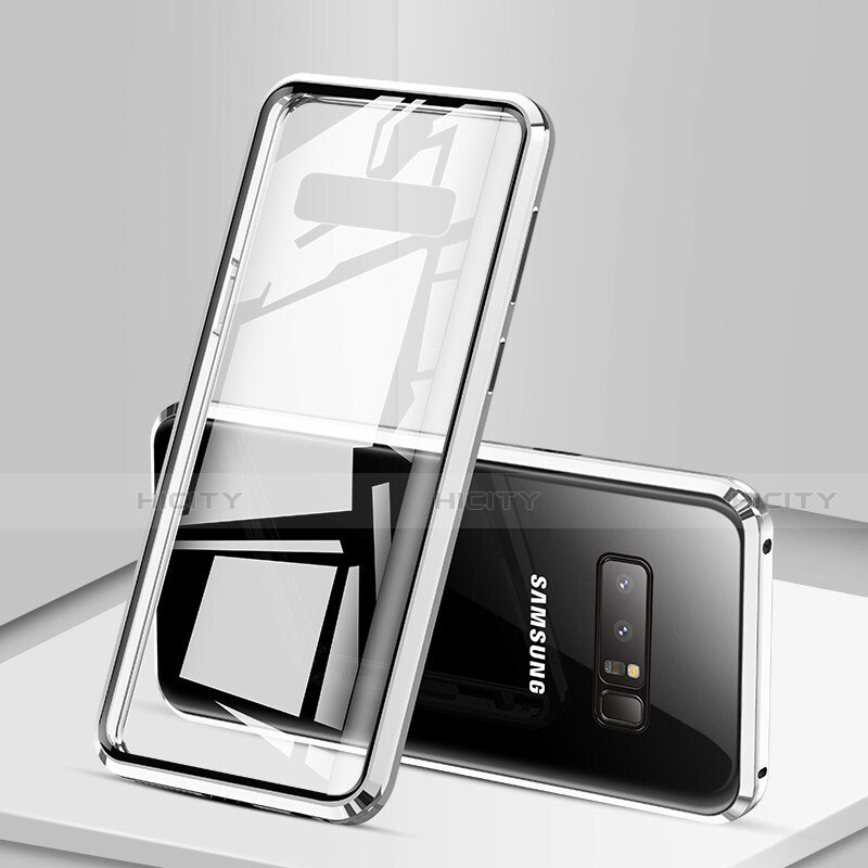 Samsung Galaxy Note 8用ケース 高級感 手触り良い アルミメタル 製の金属製 360度 フルカバーバンパー 鏡面 カバー M03 サムスン シルバー