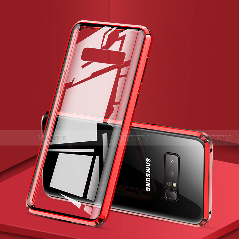 Samsung Galaxy Note 8用ケース 高級感 手触り良い アルミメタル 製の金属製 360度 フルカバーバンパー 鏡面 カバー M03 サムスン レッド