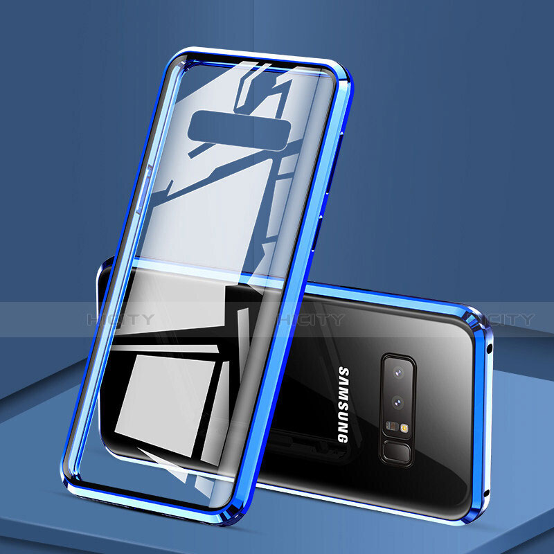 Samsung Galaxy Note 8用ケース 高級感 手触り良い アルミメタル 製の金属製 360度 フルカバーバンパー 鏡面 カバー M03 サムスン ネイビー