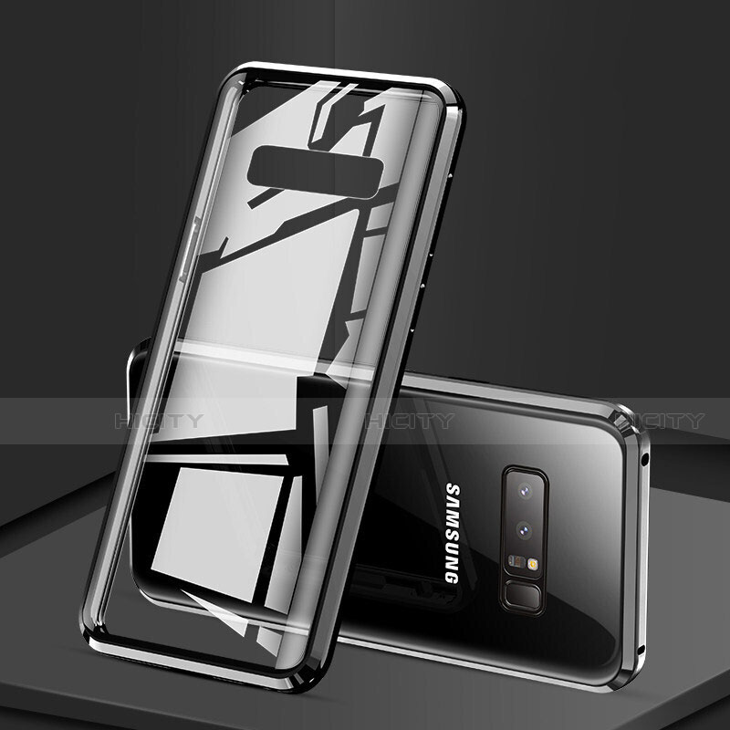 Samsung Galaxy Note 8用ケース 高級感 手触り良い アルミメタル 製の金属製 360度 フルカバーバンパー 鏡面 カバー M03 サムスン ブラック