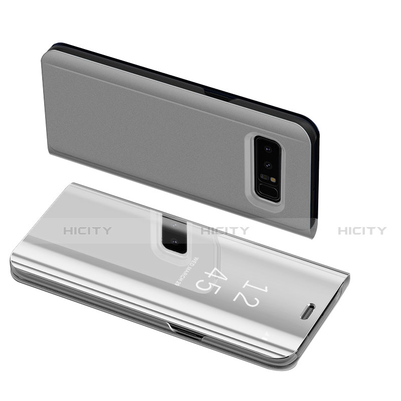 Samsung Galaxy Note 8 Duos N950F用手帳型 レザーケース スタンド カバー S01 サムスン シルバー