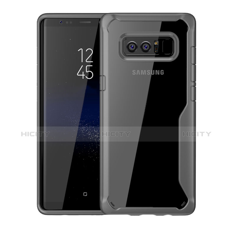 Samsung Galaxy Note 8 Duos N950F用ハイブリットバンパーケース クリア透明 プラスチック 鏡面 カバー サムスン グレー