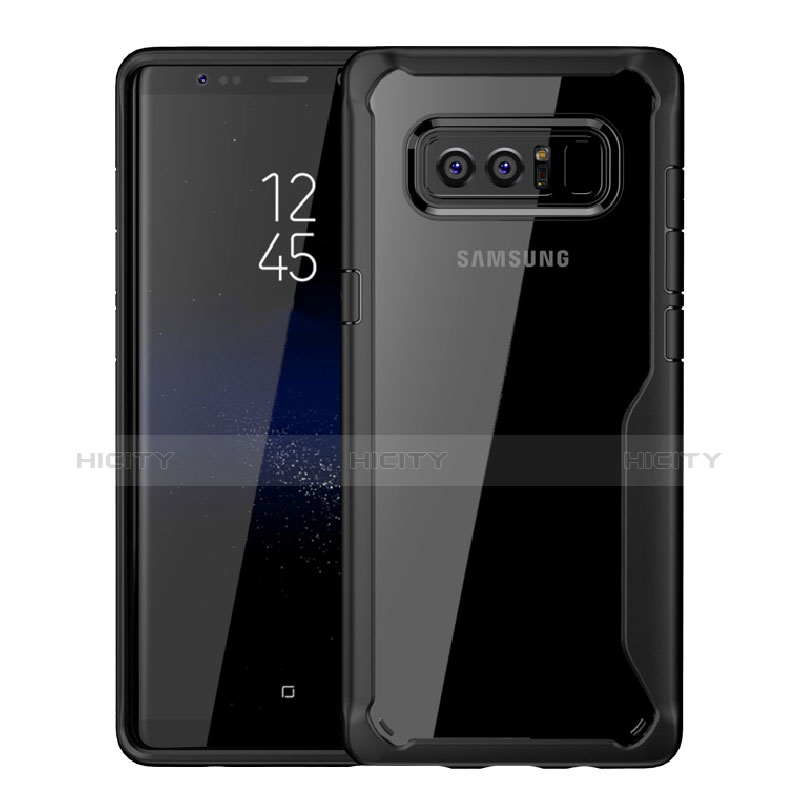 Samsung Galaxy Note 8 Duos N950F用ハイブリットバンパーケース クリア透明 プラスチック 鏡面 カバー サムスン ブラック
