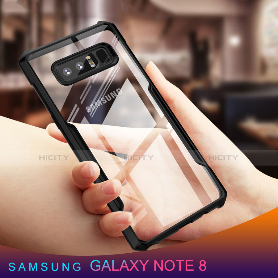 Samsung Galaxy Note 8 Duos N950F用360度 フルカバーハイブリットバンパーケース クリア透明 プラスチック 鏡面 T03 サムスン ブラック