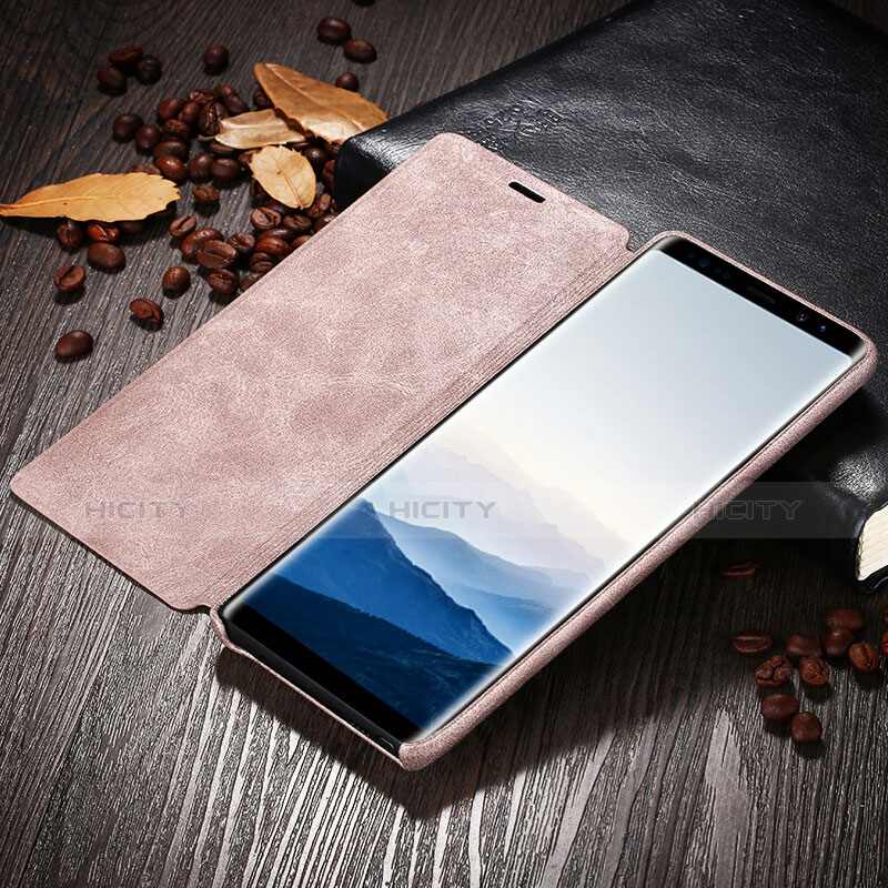 Samsung Galaxy Note 8 Duos N950F用手帳型 レザーケース スタンド L04 サムスン ピンク