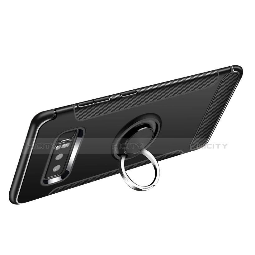 Samsung Galaxy Note 8 Duos N950F用ハイブリットバンパーケース プラスチック アンド指輪 兼シリコーン A01 サムスン ブラック