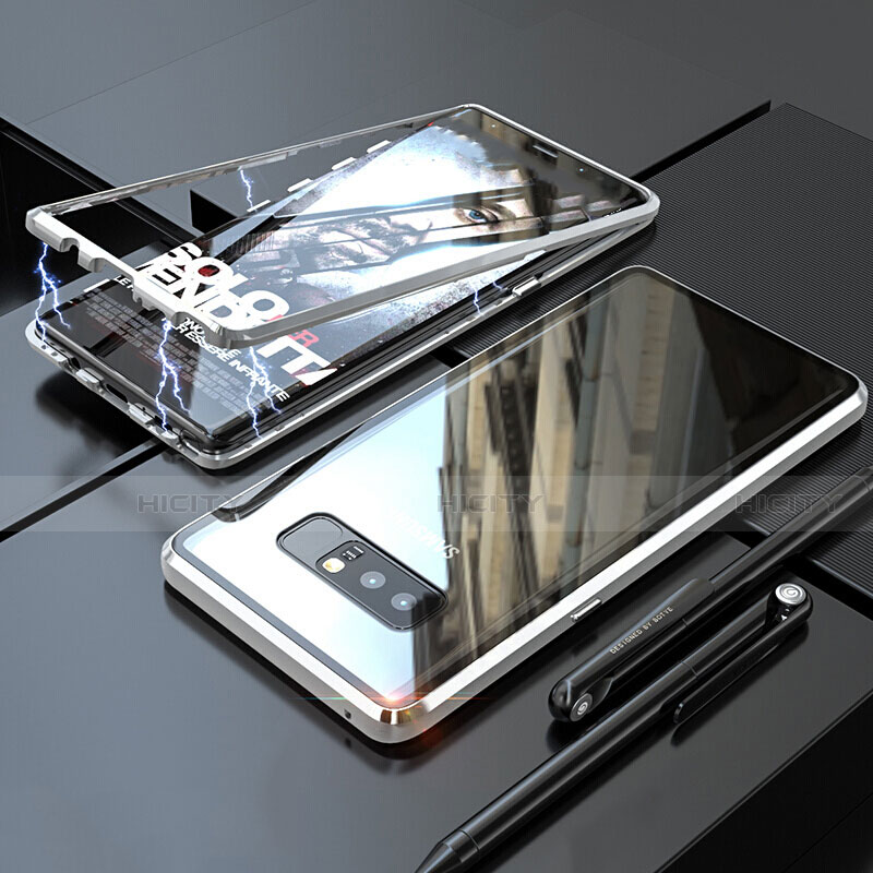 Samsung Galaxy Note 8 Duos N950F用ケース 高級感 手触り良い アルミメタル 製の金属製 360度 フルカバーバンパー 鏡面 カバー サムスン シルバー