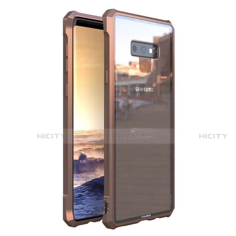 Samsung Galaxy Note 9用ケース 高級感 手触り良い アルミメタル 製の金属製 360度 フルカバーバンパー 鏡面 カバー M01 サムスン ゴールド