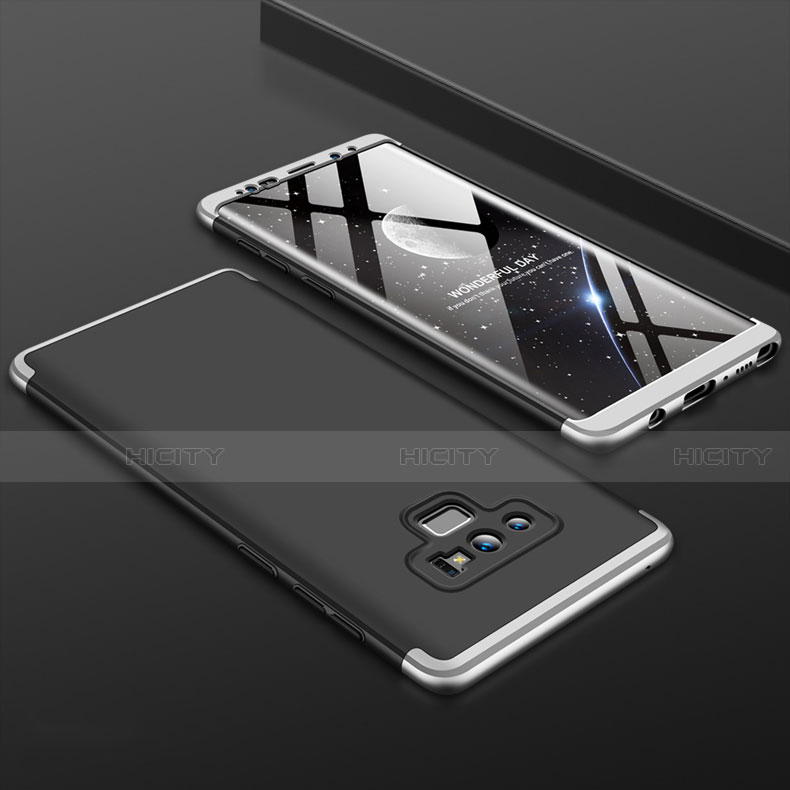Samsung Galaxy Note 9用ハードケース プラスチック 質感もマット 前面と背面 360度 フルカバー サムスン シルバー・ブラック