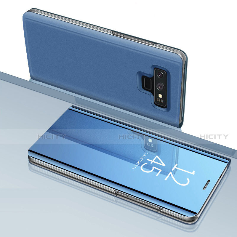 Samsung Galaxy Note 9用手帳型 レザーケース スタンド 鏡面 カバー サムスン ネイビー
