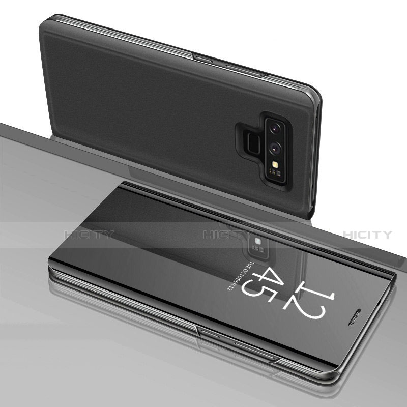 Samsung Galaxy Note 9用手帳型 レザーケース スタンド 鏡面 カバー サムスン ブラック