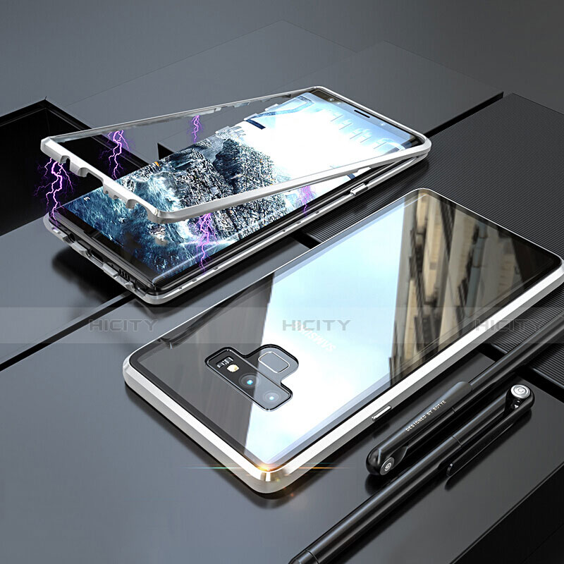 Samsung Galaxy Note 9用ケース 高級感 手触り良い アルミメタル 製の金属製 360度 フルカバーバンパー 鏡面 カバー M04 サムスン シルバー