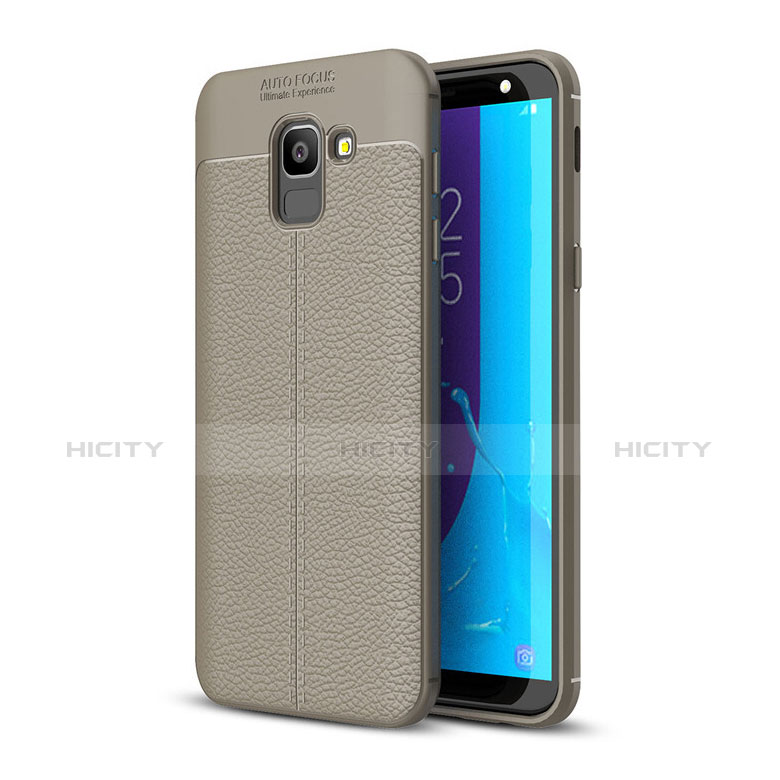 Samsung Galaxy On6 (2018) J600F J600G用シリコンケース ソフトタッチラバー レザー柄 サムスン グレー