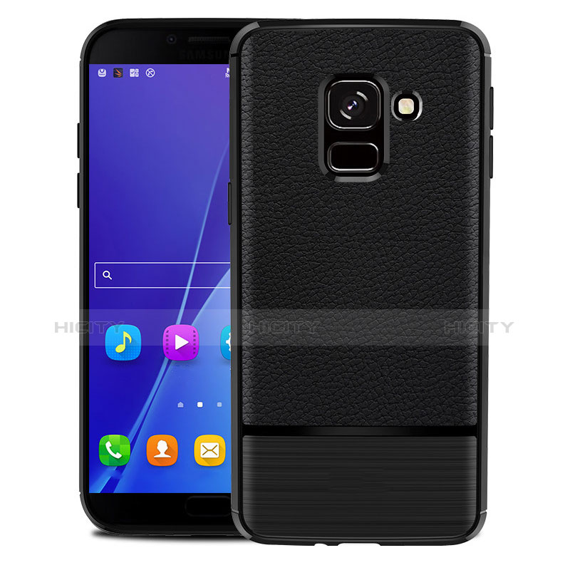 Samsung Galaxy On6 (2018) J600F J600G用シリコンケース ソフトタッチラバー レザー柄 Q01 サムスン ブラック