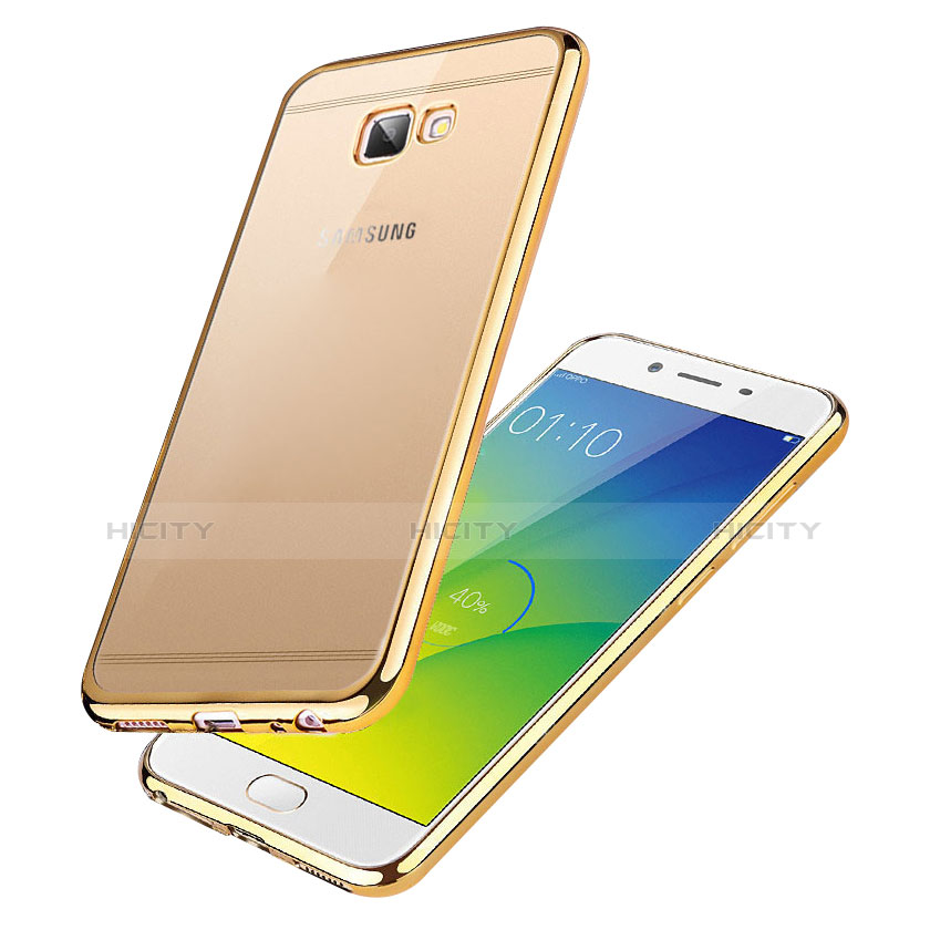 Samsung Galaxy On7 (2016) G6100用極薄ソフトケース シリコンケース 耐衝撃 全面保護 クリア透明 R01 サムスン ゴールド