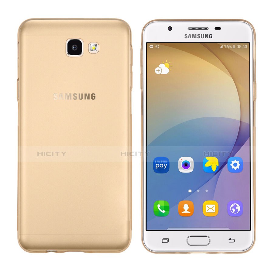 Samsung Galaxy On7 (2016) G6100用極薄ソフトケース シリコンケース 耐衝撃 全面保護 クリア透明 T02 サムスン ゴールド