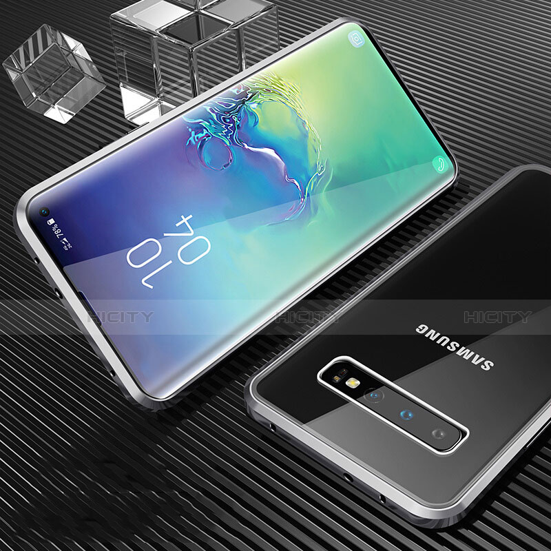 Samsung Galaxy S10 5G用ケース 高級感 手触り良い アルミメタル 製の金属製 360度 フルカバーバンパー 鏡面 カバー T01 サムスン シルバー