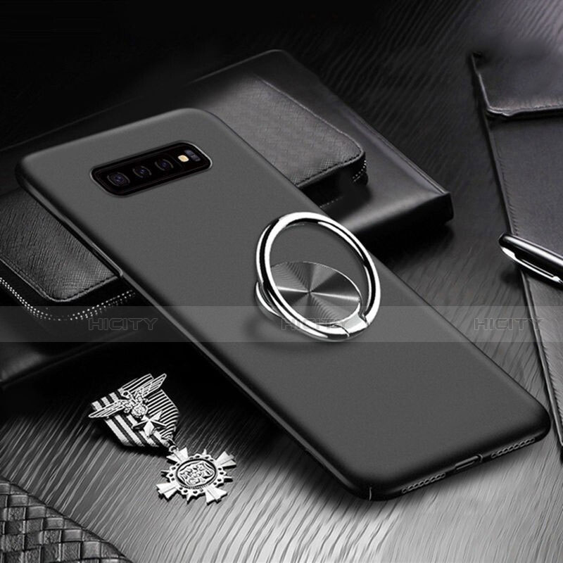 Samsung Galaxy S10 5G用ハードケース プラスチック 質感もマット アンド指輪 マグネット式 P01 サムスン ブラック