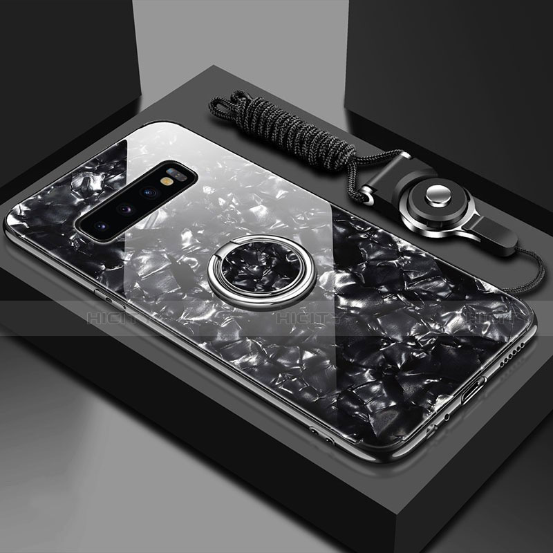Samsung Galaxy S10 5G用ハイブリットバンパーケース プラスチック 鏡面 カバー アンド指輪 マグネット式 T01 サムスン ブラック