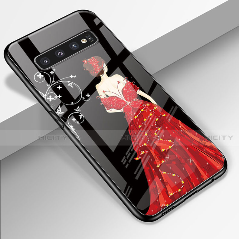 Samsung Galaxy S10 5G用ハイブリットバンパーケース プラスチック ドレスガール ドレス少女 鏡面 カバー K01 サムスン レッド・ブラック