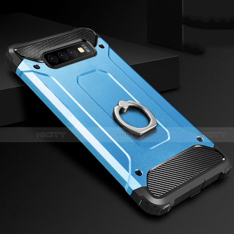 Samsung Galaxy S10 5G用ハイブリットバンパーケース プラスチック アンド指輪 兼シリコーン カバー H01 サムスン ブルー