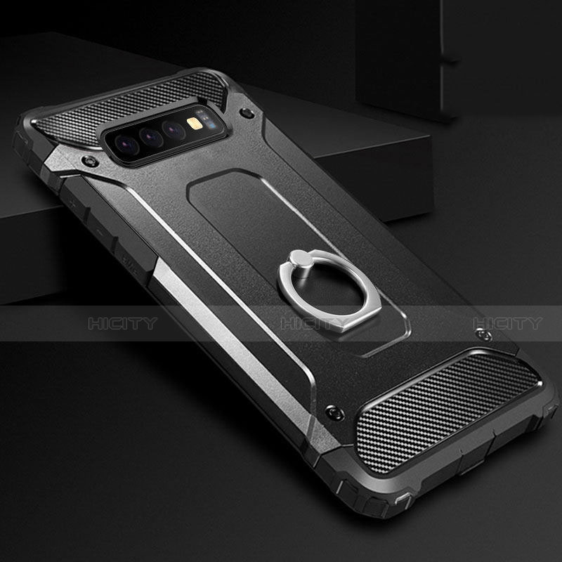 Samsung Galaxy S10 5G用ハイブリットバンパーケース プラスチック アンド指輪 兼シリコーン カバー H01 サムスン ブラック