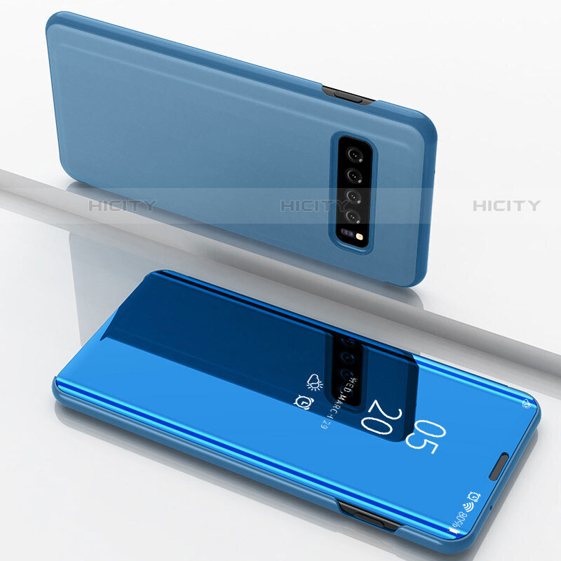 Samsung Galaxy S10 5G用手帳型 レザーケース スタンド カバー 鏡面 カバー サムスン ブルー