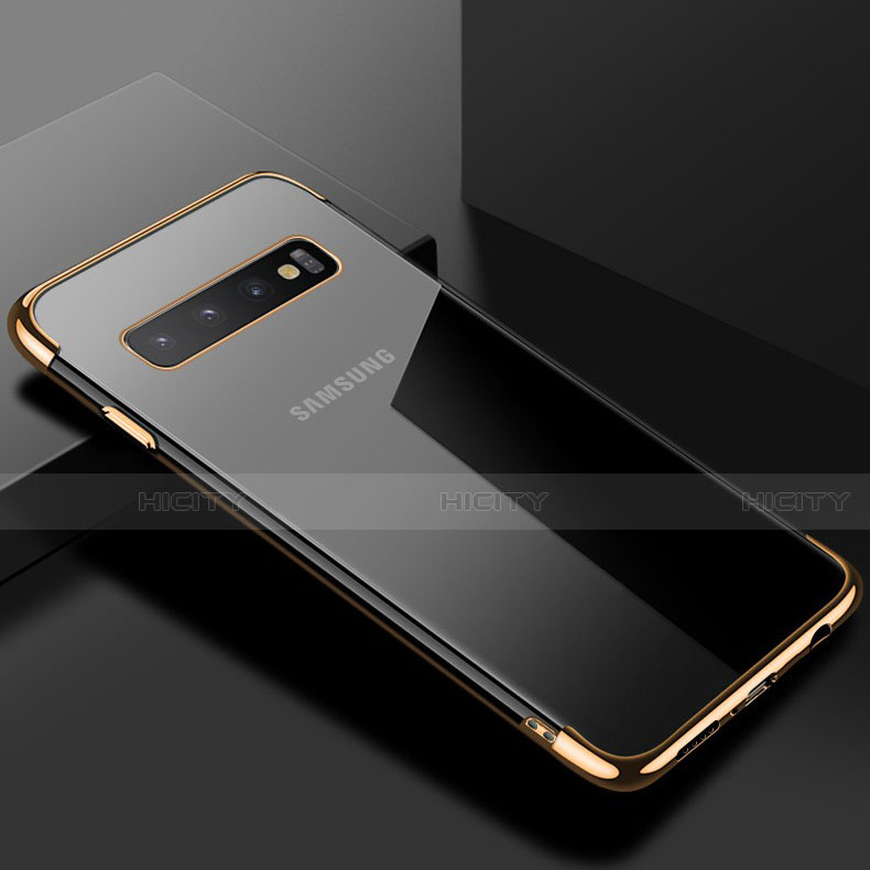 Samsung Galaxy S10 5G用極薄ソフトケース シリコンケース 耐衝撃 全面保護 クリア透明 S03 サムスン ゴールド