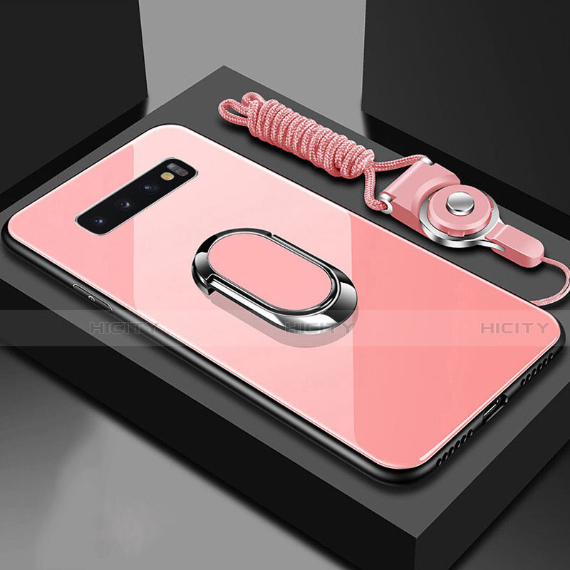 Samsung Galaxy S10 5G用ハイブリットバンパーケース プラスチック 鏡面 カバー アンド指輪 マグネット式 サムスン ローズゴールド