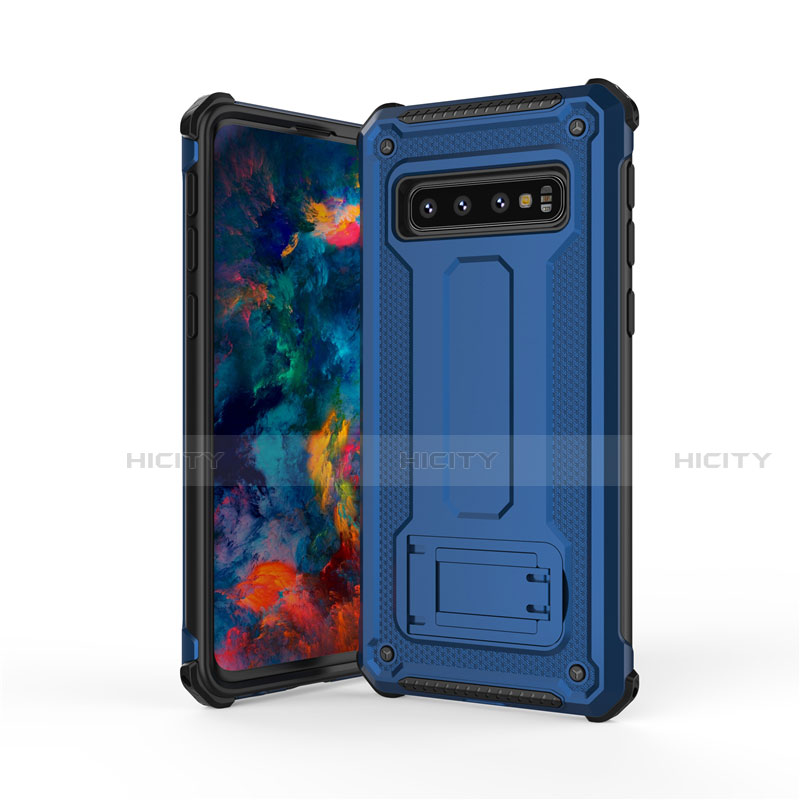 Samsung Galaxy S10 5G用ハイブリットバンパーケース スタンド プラスチック 兼シリコーン カバー T01 サムスン ネイビー・ブラック